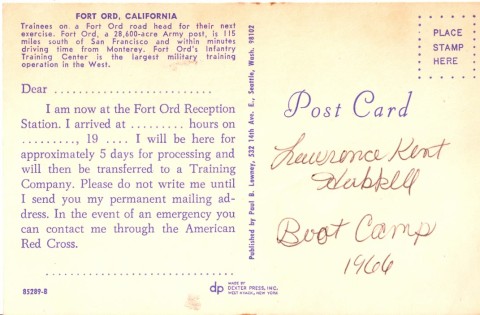 Fort Ord Post Card Back